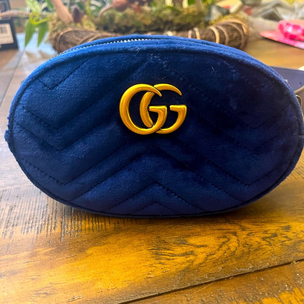 Gucci Blue Velvet Matelasse Belt Bag.   * Used- in Great Condition *